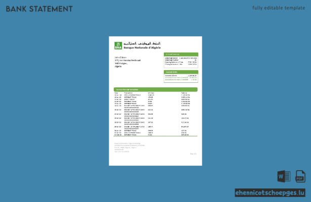 Beispiel eines Kontoauszugs der algerischen Nationalbank (BNA)